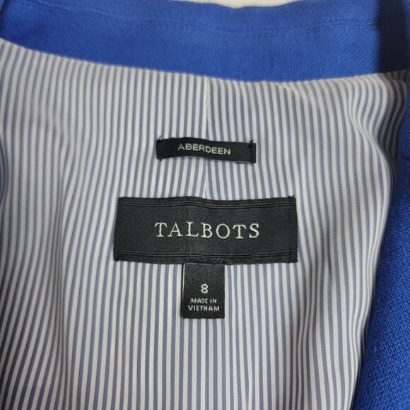 Talbots Blue Nautical Aberdeen Knit Blazer Sz 8 Jacket Gold Crest Buttons Career - Picture 5 of 11